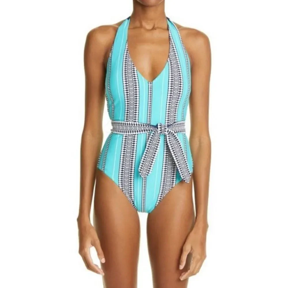 lemlem™ Luchia Deep V turquoise One piece SWIMSUIT size XS